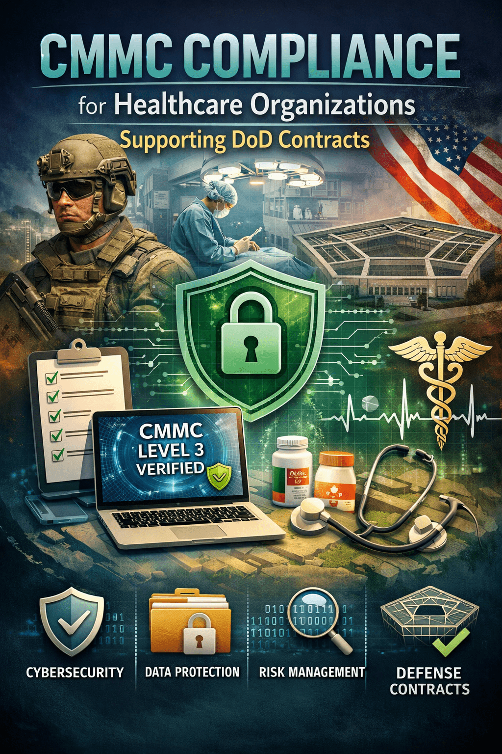 CMMC Compliance for Healthcare Organizations Supporting DoD Contracts 1 ChatGPT Image Apr 15 2026 07 35 42 PM